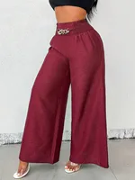 Fashion Vintage High Waist Stretch Wide Leg Pants Women's Casual Trousers European Style Street Snap High Waist Stretch sku image 12