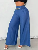 Fashion Vintage High Waist Stretch Wide Leg Pants Women's Casual Trousers European Style Street Snap High Waist Stretch sku image 13