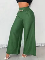 Fashion Vintage High Waist Stretch Wide Leg Pants Women's Casual Trousers European Style Street Snap High Waist Stretch sku image 19