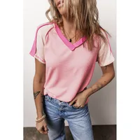 Women's T-shirt Short Sleeve T-Shirts Vacation Simple Style Color Block main image 2