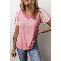 Women's T-shirt Short Sleeve T-Shirts Vacation Simple Style Color Block main image 3