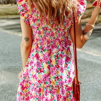 Women's Floral Dress Casual Vacation V Neck Ruffles Short Sleeve Flower Above Knee Holiday Daily main image 3