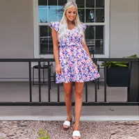 Women's Floral Dress Casual Vacation V Neck Ruffles Short Sleeve Flower Above Knee Holiday Daily main image 4