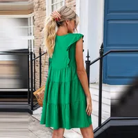 Women's Shirt Dress Casual V Neck Pleated Sleeveless Solid Color Above Knee Daily main image 2