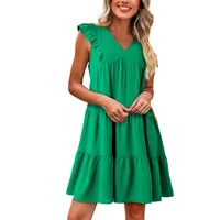 Women's Shirt Dress Casual V Neck Pleated Sleeveless Solid Color Above Knee Daily main image 3