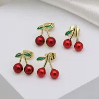 1 Pair IG Style Cherry Enamel Inlay Copper Zircon Ear Studs main image 3