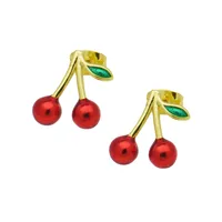 1 Pair IG Style Cherry Enamel Inlay Copper Zircon Ear Studs main image 4