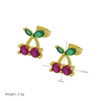 1 Pair IG Style Cherry Enamel Inlay Copper Zircon Ear Studs sku image 3