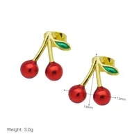 1 Pair IG Style Cherry Enamel Inlay Copper Zircon Ear Studs sku image 1