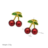 1 Pair IG Style Cherry Enamel Inlay Copper Zircon Ear Studs sku image 4