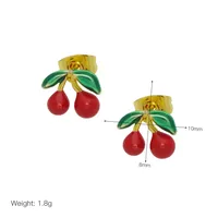 1 Pair IG Style Cherry Enamel Inlay Copper Zircon Ear Studs sku image 2