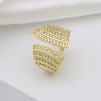 Exaggerated Geometric Copper Mixed Metal Inlay Zircon Women's Open Rings main image 2