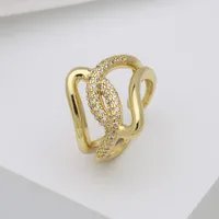 Exaggerated Geometric Copper Mixed Metal Inlay Zircon Women's Open Rings main image 3