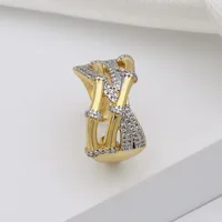 Exaggerated Geometric Copper Mixed Metal Inlay Zircon Women's Open Rings main image 5