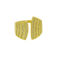 Exaggerated Geometric Copper Mixed Metal Inlay Zircon Women's Open Rings main image 4