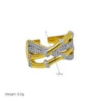 Exaggerated Geometric Copper Mixed Metal Inlay Zircon Women's Open Rings sku image 3