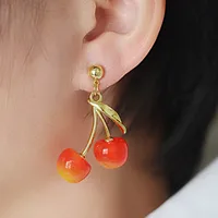 1 Pair Sweet IG Style Cherry Enamel Copper 18K Gold Plated Ear Studs main image 1