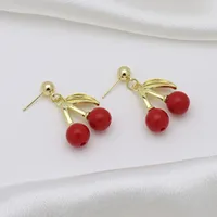 1 Pair Sweet IG Style Cherry Enamel Copper 18K Gold Plated Ear Studs main image 2