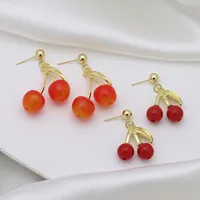 1 Pair Sweet IG Style Cherry Enamel Copper 18K Gold Plated Ear Studs main image 5