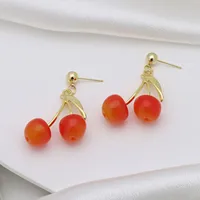 1 Pair Sweet IG Style Cherry Enamel Copper 18K Gold Plated Ear Studs main image 3