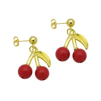 1 Pair Sweet IG Style Cherry Enamel Copper 18K Gold Plated Ear Studs main image 4