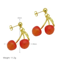 1 Pair Sweet IG Style Cherry Enamel Copper 18K Gold Plated Ear Studs sku image 2