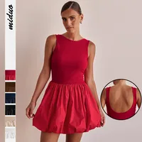 Women's Bud Skirt Casual Elegant Streetwear Round Neck Pleated Sleeveless Solid Color Above Knee Holiday Daily Selfie main image 1