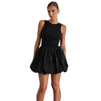 Women's Bud Skirt Casual Elegant Streetwear Round Neck Pleated Sleeveless Solid Color Above Knee Holiday Daily Selfie main image 3