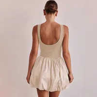 Women's Bud Skirt Casual Elegant Streetwear Round Neck Pleated Sleeveless Solid Color Above Knee Holiday Daily Selfie main image 4