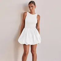 Women's Bud Skirt Casual Elegant Streetwear Round Neck Pleated Sleeveless Solid Color Above Knee Holiday Daily Selfie sku image 4