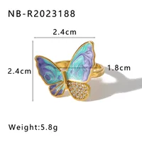 Vintage Style Butterfly Titanium Steel Plating Women's Open Rings sku image 2