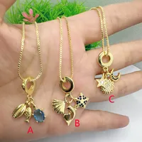 Casual Vacation Moon Dolphin Fish Copper Inlay Zircon 18K Gold Plated Women's Pendant Necklace sku image 3