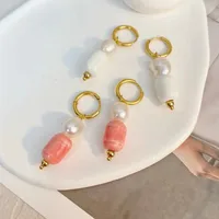 1 Pair Elegant Lady Geometric Irregular 304 Stainless Steel Pearl Earrings main image 1