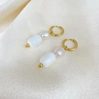 1 Pair Elegant Lady Geometric Irregular 304 Stainless Steel Pearl Earrings main image 2