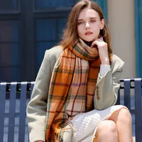 Women's Basic Plaid Polyester Tassel Scarf main image 2