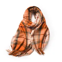Women's Basic Plaid Polyester Tassel Scarf main image 3