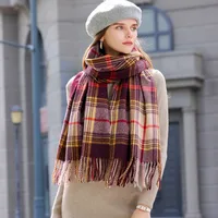 Women's Basic Plaid Polyester Tassel Scarf main image 4