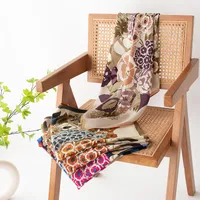 Women's Retro Plaid Flower Satin Silk Scarf main image 1