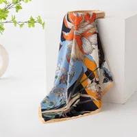Women's Retro Plaid Flower Satin Silk Scarf sku image 7