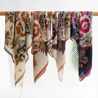 Women's Retro Plaid Flower Satin Silk Scarf main image 3