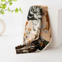 Women's Retro Plaid Flower Satin Silk Scarf sku image 8