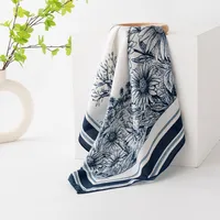 Women's Retro Plaid Flower Satin Silk Scarf sku image 25