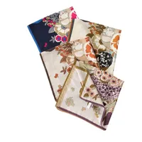 Women's Retro Plaid Flower Satin Silk Scarf main image 5