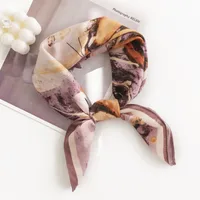 Women's Pastoral Houndstooth Flower Satin Silk Scarf sku image 10