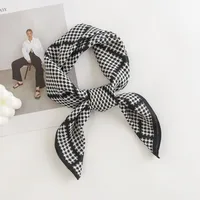Women's Pastoral Houndstooth Flower Satin Silk Scarf sku image 14