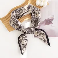 Women's Pastoral Houndstooth Flower Satin Silk Scarf sku image 22