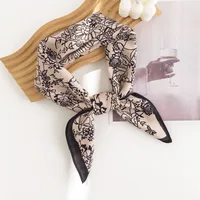 Women's Pastoral Houndstooth Flower Satin Silk Scarf sku image 23