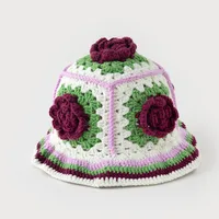 Women's Sweet Simple Style Color Block Flower Eaveless Wool Cap main image 4