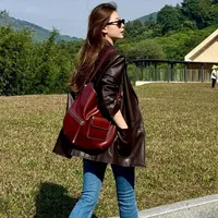 Women's Large PU Solid Color Elegant Streetwear Sewing Thread Square Zipper Tote Bag main image 4