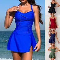 Women's Solid Color Pleated 2 Pieces Set Swimwear main image 1